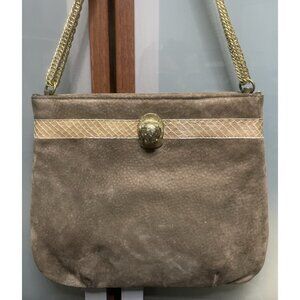 Ruth Saltz Vintage 70s Brown Suede Cougar Head Gold Chain Strap Purse Hand Bag